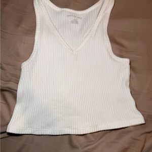 American Eagle Outfitters White Ribbed Tank Top knitted